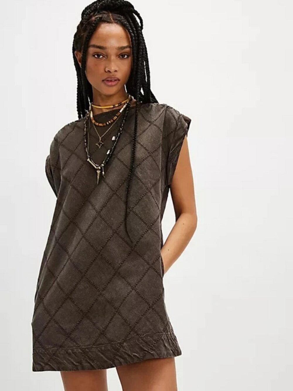 Free People River Mini Dress Coffee Bean Eyelet Embroidered XS
